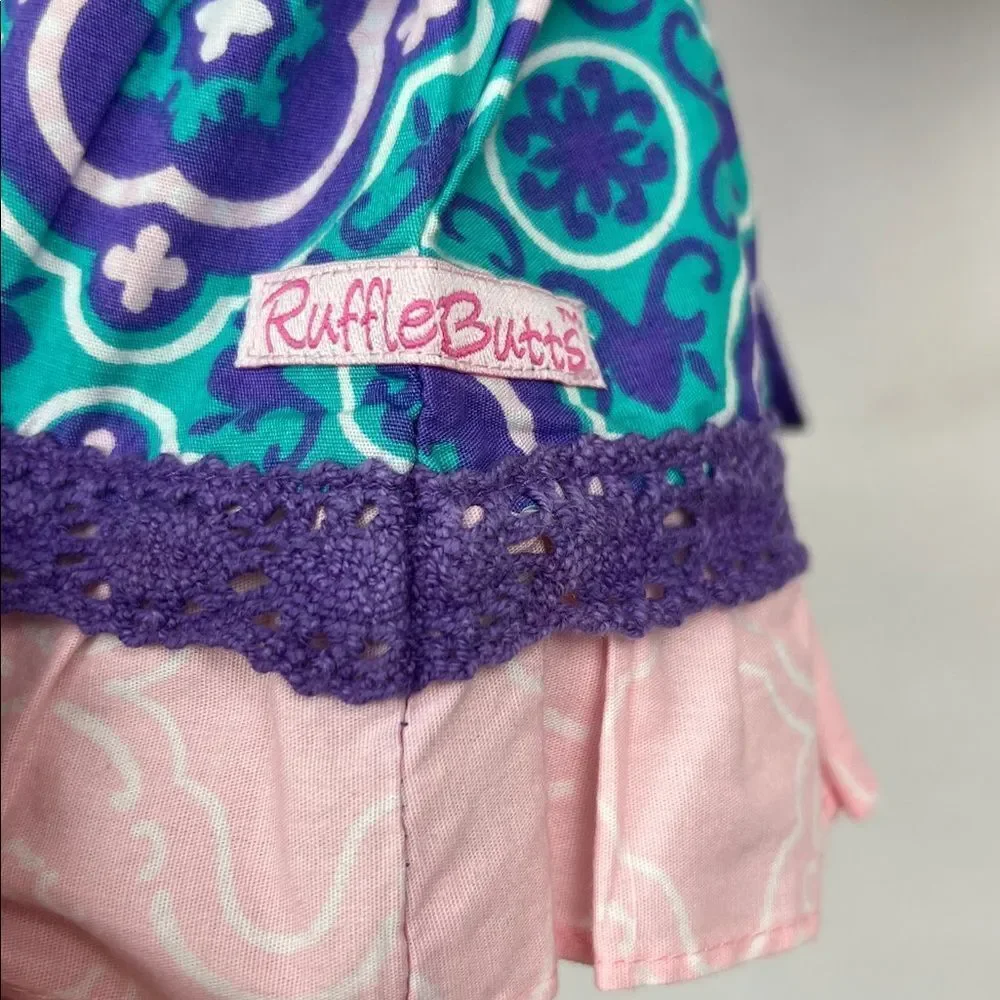 Ruffle Butte Purple Green &pink dress with bow and flower size 3-6 months